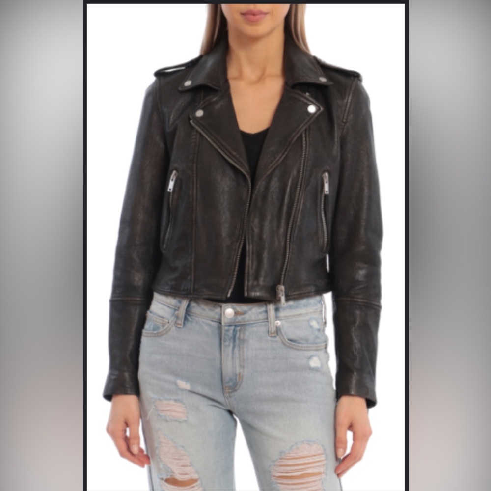 Avec Les Filles- Washed Black Biker Jacket - L